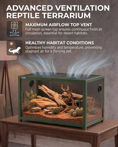 48 Gallon Reptile Tank, Gecko Reptile Enclosure Front Sliding Door | Stackable ventilation Gecko reptile terrariums Tank anti-escape locks and no-fingerprint handles humidification atomization - color: Green, size: 48 Gallon