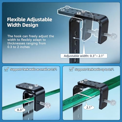 Adjustable Hanging Acrylic Turtle Basking Platform 12x7 for 0.3-2" Tanks | Black acrylic turtle dock with ramp fits 0.3"-2" thick aquarium rims. Acrylic basking platform for aquatic tanks. - size: 12'' x 7''