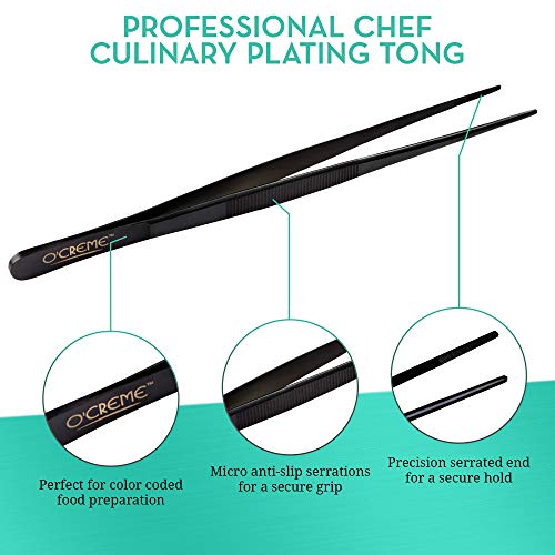 O'Creme Stainless Steel Precision Kitchen Culinary 8 Inch Tweezer Tongs (8" Straight, Purple) - color: Purple, size: 8" Straight