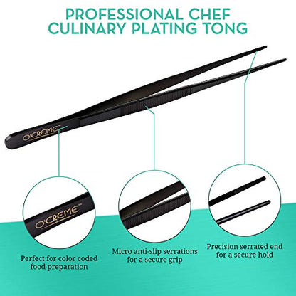 O'Creme Stainless Steel Precision Kitchen Culinary 8 Inch Tweezer Tongs (8" Straight, Purple) - color: Purple, size: 8" Straight