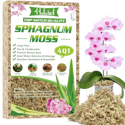 Halatool 3.6 OZ Sphagnum Moss for Plants, 4 QT Long Fiber Dried Orchid Moss | Drainage & Moisture Retention, Natural Moss for Ferns, Succulents, Carnivorous, Orchid Repotting, Terrariums, Reptile Bedding - size: 4 qt (0.2 lbs)