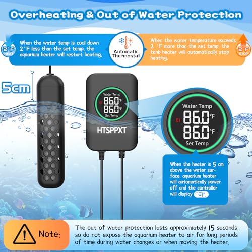 Aquarium Heater, 100W/200W/300W/500W Adjustable Fish Tank Heater with Intelligent Digital LED Controller, Overheating and Out of Water Protection for Freshwater and Saltwater Tanks - size: 100W for 10-20 Gallon