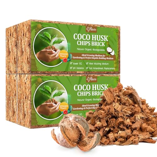 Riare 4 Pack Organic Coco Coir Chips for Plants, 4.4 lb Coconut Husk Bricks | Low EC & pH-Balanced Coco Husk Substrate with Drainage & Aeration, High-Expansion Mulch for Landscaping, Orchids & Soil Mix - size: 4 Pack