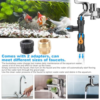 Aquarium Water Changer Fish Tank Gravel Vacuum Siphon Cleaner Kit with Faucet Adapter for Easy Water Changes and Gravel Cleaning