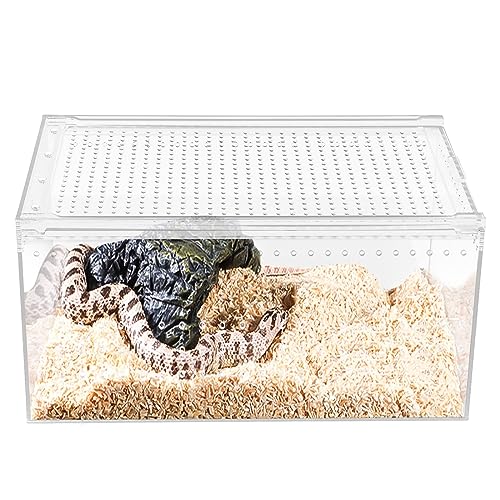 Reptile Terrarium, 12 x 8 x 6 Inch Acrylic Reptile Pet Breeding Cage with Magnetic Door, Multifunctional Clear Reptile Tank, Amphibians Feeding Box for Horned Frog, Scorpion, Spider, Snake