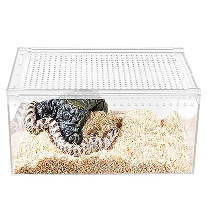Reptile Terrarium, 12 x 8 x 6 Inch Acrylic Reptile Pet Breeding Cage with Magnetic Door, Multifunctional Clear Reptile Tank, Amphibians Feeding Box for Horned Frog, Scorpion, Spider, Snake