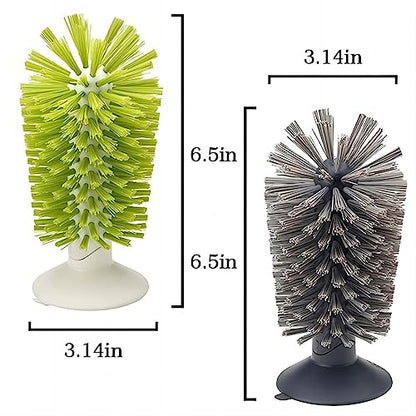 Glass Bottle Bristle Brush with Suction Cup Turtle Scrub Brush Upright Stays in Sink Bristle Scrub Cleaning Brushes for Glassware, Wine Glass, Bottles, etc. (Green)