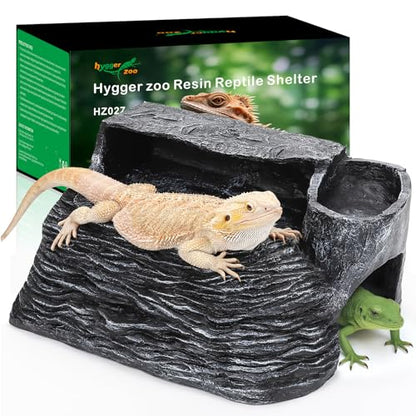 Reptile Hideout Snake Hide Cave Turtle Basking Platform with Food Bowl Shale Scape Step Ledge Climbing Platform Bearded Dragon Tank Accessories Rock Landscaping Decor for Chameleon Lizard Gecko, Large