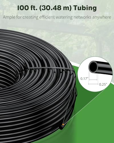 Pawfly 100 ft. 1/4 Drip Irrigation Tubing, Black Distribution Tubing PVC Blank Drip Irrigation Hose Roll for Garden Watering, Drip Irrigation Line for Drip Irrigation System - size: 100 FT 1/4" PVC Drip Irrigation Tubing