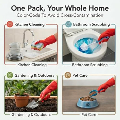 ForPro Natural Rubber Gloves, 6 Pairs Reusable Multi-Purpose Household Cleaning Gloves with Soft Inner Lining, Waterproof & Chemical-Resistant, Wild Cherry, X-Large - color: Wild Cherry, size: X-Large