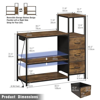 20 Gallon Aquarium Stand with Drawers & Power Outlet, Brown | Fits 20 Gallon Tanks; Reptile Tank Stand; 3-Tier Storage Shelves; Adjustable Height; Heavy-Duty Metal Frame - color: Brown
