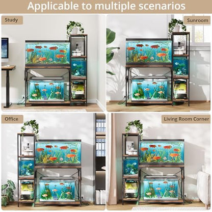 VOWNER 20-29 Gallon Fish Tank Stand with Power Outlet, Wood Aquarium Stand with Shelves for Fish Tank Accessories Storage, Heavy Duty Metal Frame, Turtle Reptile Terrarium Stand, Load 500lb, Brown - color: Brown