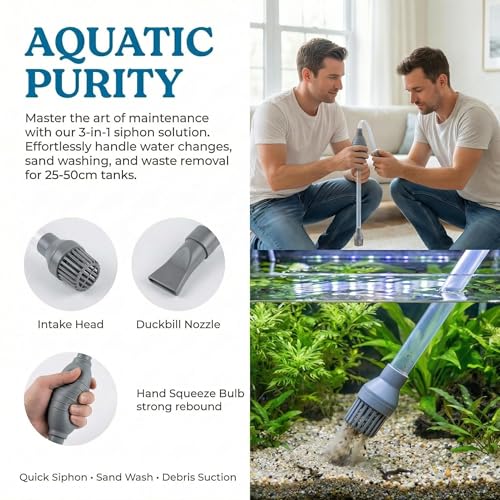 Delyle Aquarium Siphon Gravel Cleaner, 3-in-1 Fish Tank Vacuum with Sand Washer, Water Changer, 5.7ft Hose, Flow Control, Manual Hand Pump