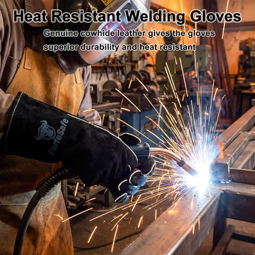 Welding Gloves Heat Resistant Leather Fireproof Gloves 14in Black | Welders Gloves for MIG TIG Stick, Grill Gloves Mitts for BBQ,Oven,Forge,Fireplace,Fire Pit,Furnace,Wood Stove,Dry Ice,Baking - color: 14 Inches Black
