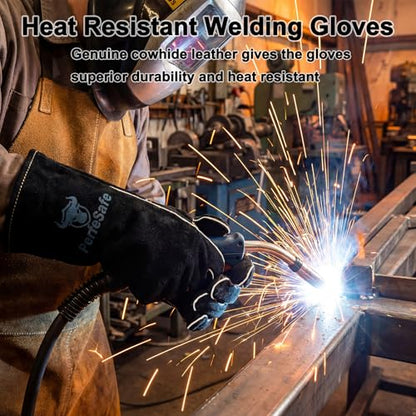 Welding Gloves Heat Resistant Leather Fireproof Gloves 14in Black | Welders Gloves for MIG TIG Stick, Grill Gloves Mitts for BBQ,Oven,Forge,Fireplace,Fire Pit,Furnace,Wood Stove,Dry Ice,Baking - color: 14 Inches Black