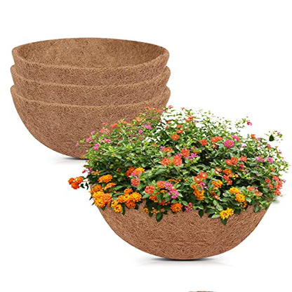 GreatBuddy 4 Pcs Coconut Hanging Basket Liners 16 Inch, Sturdy Round Coco Liners for Planters, Perfect Replacement for the Old, 100% Natural, Easy to Straighten Out - size: 16 inch
