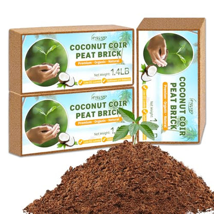 3 Pack Organic Coco Coir Brick for Plants, Natural Coconut Coir Soil | Moisture Retention, Coconut Fiber Substrate for Seed Starting, Soil Amendment, Potting Mix, Gardening, Composting & Reptile - size: 3 Pack