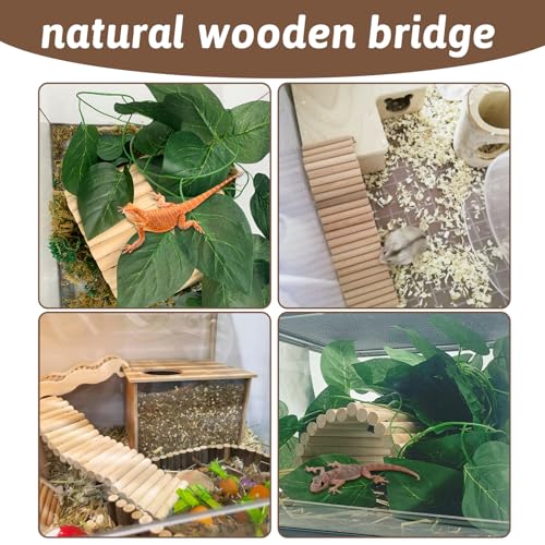 Hamiledyi 15.66 x 7.8 Inches Wooden Reptile Hideout Bearded Dragon Bendy Bridge Climbing Ladder Hiding Hut Reptiles Hide Cave Habitat Decor for Lizards Gecko Spiders Snakes Tortoise