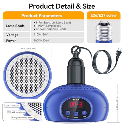 Chicken Coop Heater Lamps,200W-350W-500W Reptile Heating Lamp Upgraded with UVA UVB Ligh 3-6-9-12H Timer,Protable Greenhouse Heater for Outdoor Chicken Coop for Reptile Rabbits Dog Cats (5.2 Inch)