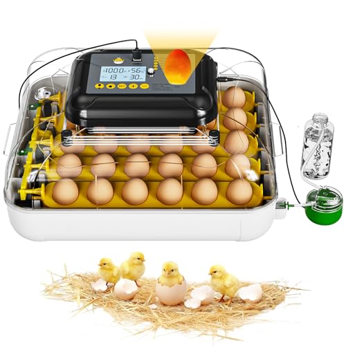 Incubators for Hatching Eggs, 30 Chicken Eggs Incubator with Automatic Egg Turning, Dual Power Supply, Egg Candler, Temperature & Humidity Control with Alert Function, Auto Water Filling