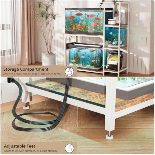 VOWNER 20-29 Gallon Fish Tank Stand with Power Outlet, Wood Aquarium Stand with Shelves for Fish Tank Accessories Storage, Heavy Duty Metal Frame, Turtle Reptile Terrarium Stand, Load 500lb, White - color: White