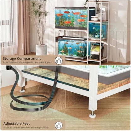 VOWNER 20-29 Gallon Fish Tank Stand with Power Outlet, Wood Aquarium Stand with Shelves for Fish Tank Accessories Storage, Heavy Duty Metal Frame, Turtle Reptile Terrarium Stand, Load 500lb, White - color: White