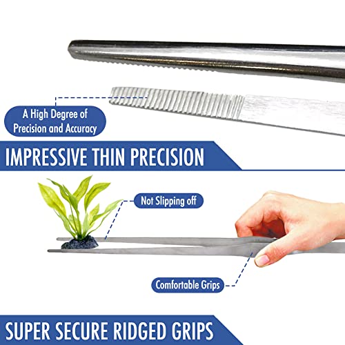 Comfecto 15 Inch Extra Long Tweezers Stainless Steel Straight Serrated Tip, Non Slip Reptile Feeding Tweezer Tongs Tool for Aquarium Aquascaping Cooking | Non Slip Reptile Feeding Tweezer Tongs Tool for Aquarium Aquascaping Cooking - style: Straight Tip -