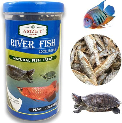 Amzey 2.3 oz Dried River Fish - Natural Food for Turtles, Terrapins, Reptiles and Large Tropical Fish - size: 2.3 Ounce (Pack of 1)