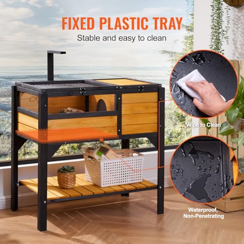 VEVOR Tortoise Habitat, Cedar Wooden Tortoise House Indoor & Outdoor, Tortoise Enclosure with Light Stand, Reptile Enclosure Small Animal Cage with Stand Legs for Gecko, Lizard, Snake - style: C With Legs