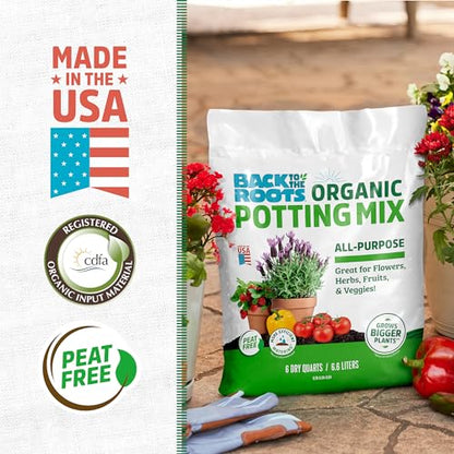 Back to the Roots 100% Organic Potting Mix (6 Quart) Premium Blend Made in The USA - size: 6 Quart, style: Premium Potting Mix