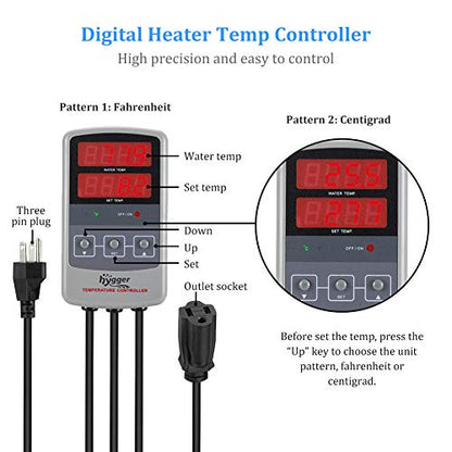 hygger Pinpoint Saltwater Aquarium Heater with Digital Thermostat IC Temp Controller, Titanium Tube Submersible Fish Tank Heater for Coral Reef 200 Watt - size: 200w for 20-45 Gal