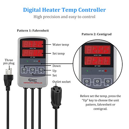 hygger Pinpoint Saltwater Aquarium Heater with Digital Thermostat IC Temp Controller, Titanium Tube Submersible Fish Tank Heater for Coral Reef 100 Watt - size: 100w