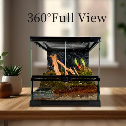 Reptile Glass Tank 12"*12"*12" Terrarium Habitat with Double Hinge Door and Top Screen Ventilation for Bearded Dragon,Lizard,Leopard Gecko,Snake,Hermit Crab with Carpet and Hygrothermograph - size: 12x12x12inch