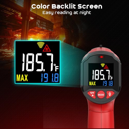 Infrared Thermometer Gun,SQECH Laser Thermometer Gun -58℉～1112℉(-50℃～600℃),Non-Contact Temperature Gun with Adjustable Emissivity&Color Backlight for Cooking, Pizza Oven,BBQ,Fridge,Engine,HVAC(Red) - color: Red(-58℉～1112℉)