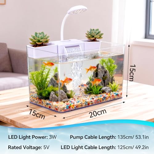 Small Turtle Tank Kit, Acrylic Turtle Starter Kit with Adjustable Lamp & Filter, Plastic Aquarium, for Turtles Crabs Crayfish Small Reptiles (with Light)