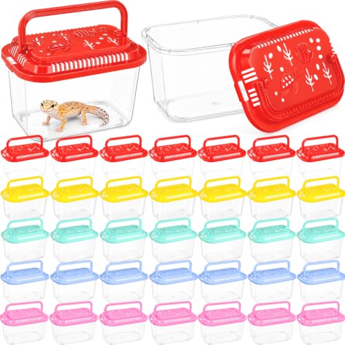 LemonRoad 35 Pcs Plastic Reptile Terrariums,Fresh,5.1x3.5x3.5 Inch | Carrier Cage, Tarantula Enclosure Snake Breeding Box, Portable Fish Tank, with Ventilated Lid for Spider Turtle Lizard - color: Fresh, size: 5.1x3.5x3.5 Inch