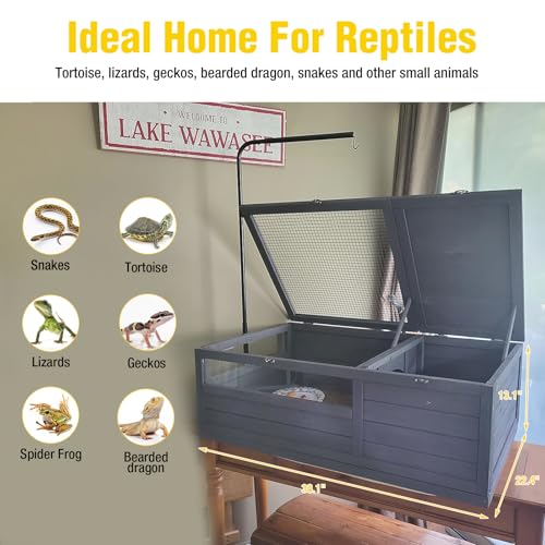 AIvituvin Tortoise Habitat House Indoor, Wooden Tortoise House Reptile Enclosure Outdoor Amphibians Cage for Gecko Lizard Snake