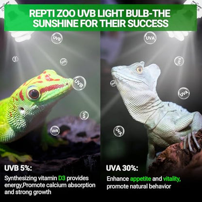 REPTI ZOO UVB Light for Tropical Reptile, 2 Pack 5.0 26W UVA UVB Reptile Light Bulb, UVB Lamp for Crested Gecko Leopard Gecko Frog Toad Snake Chameleon - size: 5.0 26W