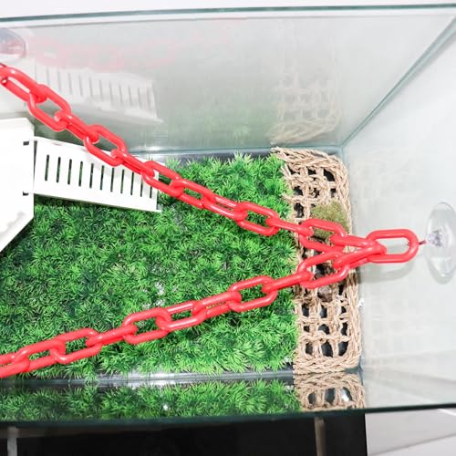 Red Plastic Climbing Chain for Reptiles – Adjustable Jungle Gym with Suction Cups | Terrarium Accessories for Geckos, Tree Frogs, Small Snakes & Arboreal Pets