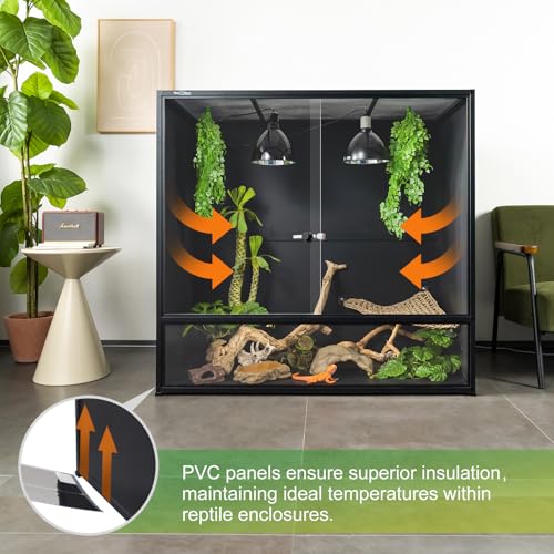 230 Gallon Large Reptile Enclosure, 48"x24"x46" Extra Tall Reptile Tank for Bearded Dragon, Ball Python, Blue-Tongued Skink, PVC Snake Terrarium with Sliding Tempered Glass Doors & Lock - size: 48"x24"x46" (230 Gallon)