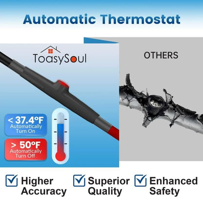 65ft Heat Tape for Water Pipes with Thermostat, Electric Heat Trace Cable | ToasySoul 7W/ft Heating Tape, Electric Pipe Heater Cable for Metal Plastic PEX Pipes Freeze Protection 120V - color: 65-feet