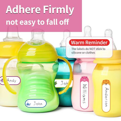 480 Pcs Waterproof Labels for Kids Stuff Daycare Name Bottle Essentials | Animal Self-Adhesive Baby Water Bottle Stickers for School Supply, Self-Laminating Write-on, Reusable Washable - style: Animal