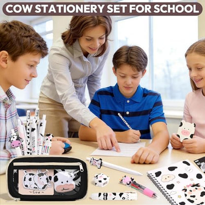 Ulema 36Pcs Cute Cow Stationery Set Birthday Gifts for Boys Girls Back to School and Classroom Rewards Office Supplies with Cow Muticolor Pen, Pencils, Erasers, Sticky Notes etc. - style: Cow