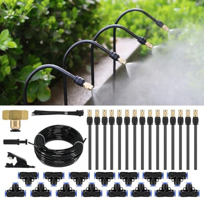 50FT Drip Irrigation System, Complete Garden Watering Kit with Rust-Proof Copper Nozzles - UV Stabilized Flexible Hose for Lawn, Greenhouse, Patio Plants - size: 50FT