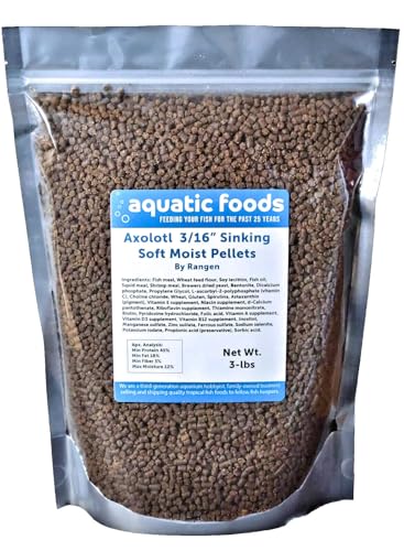 Axolotl Food, 3/16" Soft Moist Sinking Pellets, Rangen's Salmon Sinking Pellets for Medium Size Axolotl. Also Shrimp, Snails, Crabs, Crayfish, Plecos, Catfish, All Tropical Fish...3-lb Bag