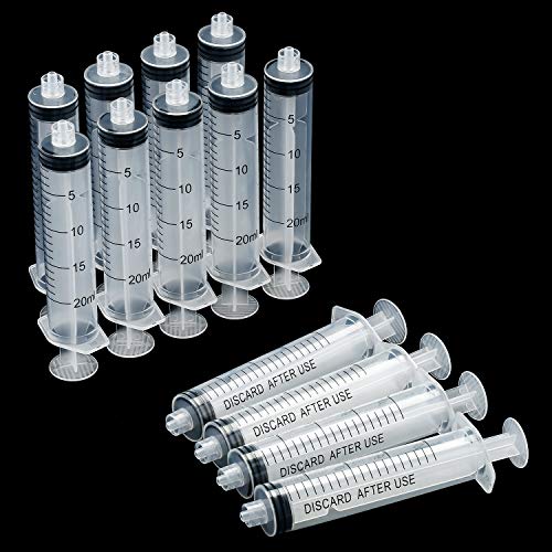 TecUnite 20 Pack Syringe Without Needle, Plastic Curved Syringes for Epoxy Resin, Craft, Feeding Pets Animals, Oil or Glue Applicator - size: 20 ML