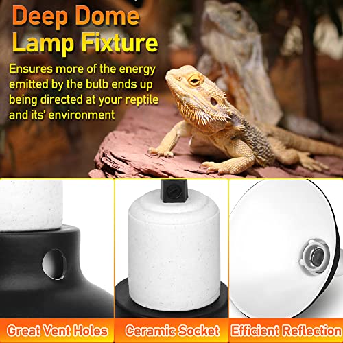 Reptile Reflector Dome Lamp Fixture, 8.5 inch Deep Polished Aluminum UVB Light Fixture for Reptile Glass Terrariums fit UVB UVA Bulb, Basking Heat Bulb, Ceramic Heat Emitter - size: 8.5 inch
