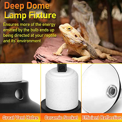 Reptile Reflector Dome Lamp Fixture, 8.5 inch Deep Polished Aluminum UVB Light Fixture for Reptile Glass Terrariums fit UVB UVA Bulb, Basking Heat Bulb, Ceramic Heat Emitter - size: 8.5 inch