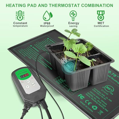 Bestio10"x 20.75" Seedling Heat Mat and Digital Thermostat Combo Set,MET & UL Certified Plant Heat Mat Heat mat for Plants for Germination,Suitable for Indoor Gardening,Greenhouse, Plants Germination - size: Combo Kit-1 Pack