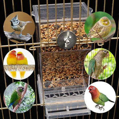 Automatic No Mess Bird Cage Feeder Acrylic Transparent Parrot Feeders | 2Pack Parakeet Food Container Cage Accessories for Small and Medium Lovebirds Canary Cockatoo Cockatiel Finch - color: Transparent